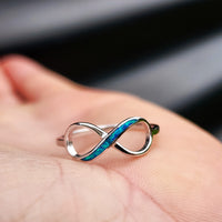 (Q) Solid 925 Sterling Silver & Created Opal Infinity Ring