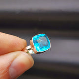 Solid Sterling Silver & Natural Blue Topaz Handmade Signet Ring