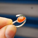(O) Solid Sterling Silver & Carnelian Pear Shaped Handmade Ring