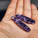 Solid Sterling Silver & Natural Lepidolite Handmade Hanging Hook Earrings