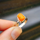 (R) Solid 925 Sterling Silver & Natural Orange Opal Irregular Handmade Ring
