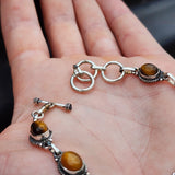 Solid 925 Sterling Silver & Natural Tigers Eye Handmade Chain Bracelet
