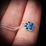 Childrens 925 Solid Sterling Silver & Blue CZ Paw Print Necklace