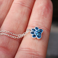 Childrens 925 Solid Sterling Silver & Blue CZ Paw Print Necklace