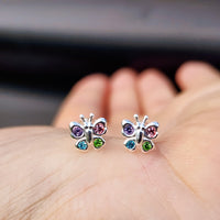 Solid 925 Sterling Silver & CZ Butterfly Stud Earrings