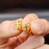 Solid 925 Sterling Silver Gold Cross Hoop Earrings