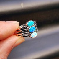 Solid 925 Sterling Silver, Natural Turquoise & Created Opal Cage Ring