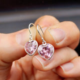 11mm Pink CZ & Solid 925 Sterling Silver Heart Hook Earrings