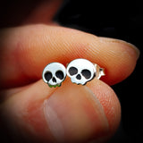 Childrens 925 Sterling Silver Skull Stud Earrings