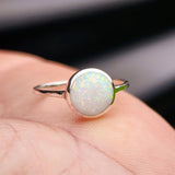 Solid 925 Sterling Silver & 10mm Created White Opal Round Solitaire Ring