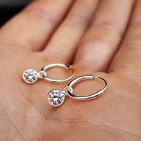 5mm Clear CZ & Solid 925 Sterling Silver Sleeper Hoop Earrings