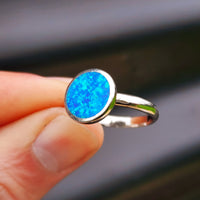 (T) Solid 925 Sterling Silver & 13mm Created Opal Round Solitaire Ring