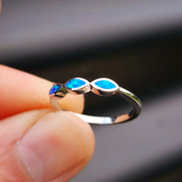 (O) Solid 925 Sterling Silver & Created Opal 3mm 3 Setting Band Ring
