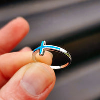 (Q) Solid 925 Sterling Silver & Created Opal Cross Band Ring
