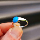 (T) Solid 925 Sterling Silver & Created Opal Round Solitaire Ring