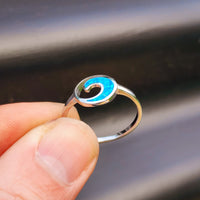 (T) Solid 925 Sterling Silver & Created Opal Round Wave Ring