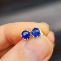 Natural Blue Kyanite & Solid 925 Sterling Silver Round Stud Earrings