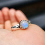 (O) Solid 925 Sterling Silver & Natural Moonstone Rustic Handmade Ring