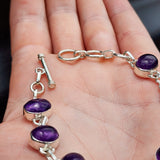 Solid 925 Sterling Silver & Natural Amethyst Handmade Chain Bracelet