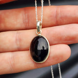 Solid Sterling Silver & Natural Black Onyx Handmade Pendant & Chain Necklace