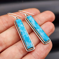 Solid Sterling Silver & Natural Blue Larimar Handmade Hanging Hook Earrings