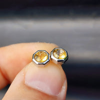 Natural Citrine & Solid Silver Hexagon Stud Earrings