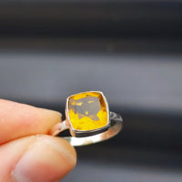 (R) Solid Sterling Silver & Natural Citrine Stone Handmade Square Solitaire Ring