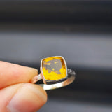(R) Solid Sterling Silver & Natural Citrine Stone Handmade Square Solitaire Ring