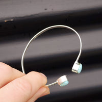 Solid Sterling Silver & Natural Larimar Handmade Bangle Bracelet