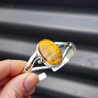 Solid Sterling Silver & Natural Tigers Eye Handmade Cuff Bracelet