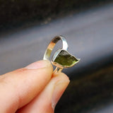 (Q) Solid 925 Sterling Silver & Natural Raw Moldavite Handmade Irregular Ring