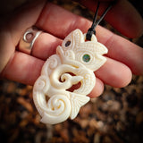 Taniwha Bone Carving Pendant Necklace - NZ Maori Inspired