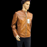 The Camel - Mens REAL Genuine Leather Jacket - Tan Classic Cut