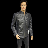 The Raven - Mens REAL Genuine Leather Jacket - Black Quilted Shoulders