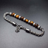 Tigers Eye & Stainless Steel Wheat Chain Bracelet