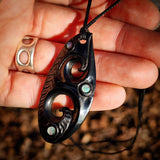 Triple Manaia Black Bone Carving Pendant Necklace - NZ Maori Inspired
