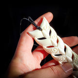XL Natural Maori Bone Carving Pendant Necklace - Whale Tails