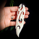 XXL Natural Carved Maori Bone Carving Pendant Necklace - Manaia
