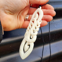 XL Natural Maori Bone Carving Pendant Necklace - Family of Korus