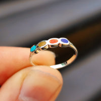 Solid 925 Sterling Silver & Mixed Gemstone 3.2mm Band Ring