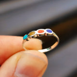 Solid 925 Sterling Silver & Mixed Gemstone 3.2mm Band Ring