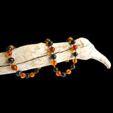 Amber Teething Necklace - Polished Cognac Amber & Black Obsidian Stone