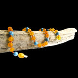 Amber Teething Necklace - Raw Honey Amber & Blue Turquoise Stone
