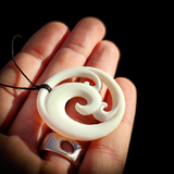 Natural Carved Maori Bone Carving Pendant Necklace - Triple Koru