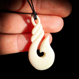 Natural Carved Maori Bone Carving Pendant Necklace - Twist Hook