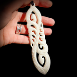 XL Natural Maori Bone Carving Pendant Necklace - Family of Korus