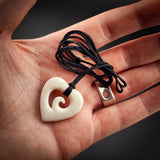 Koru Heart Bone Carving Pendant Necklace