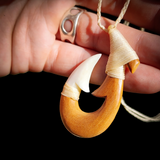 Natural Maori Bone Carving Pendant Necklace - Hook Wood & Bone