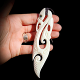 XXL Natural Carved Maori Bone Carving Pendant Necklace - Manaia