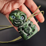 Natural Jade Side Hei Tiki Pendant Necklace (N2262)